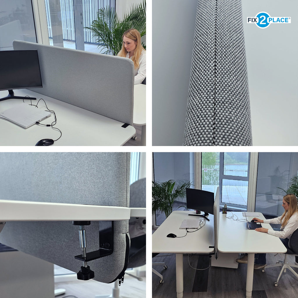 180x65cm Akustik Trennwand Light Gray, Sichtschutz, Schallschutz und Privatsphäre