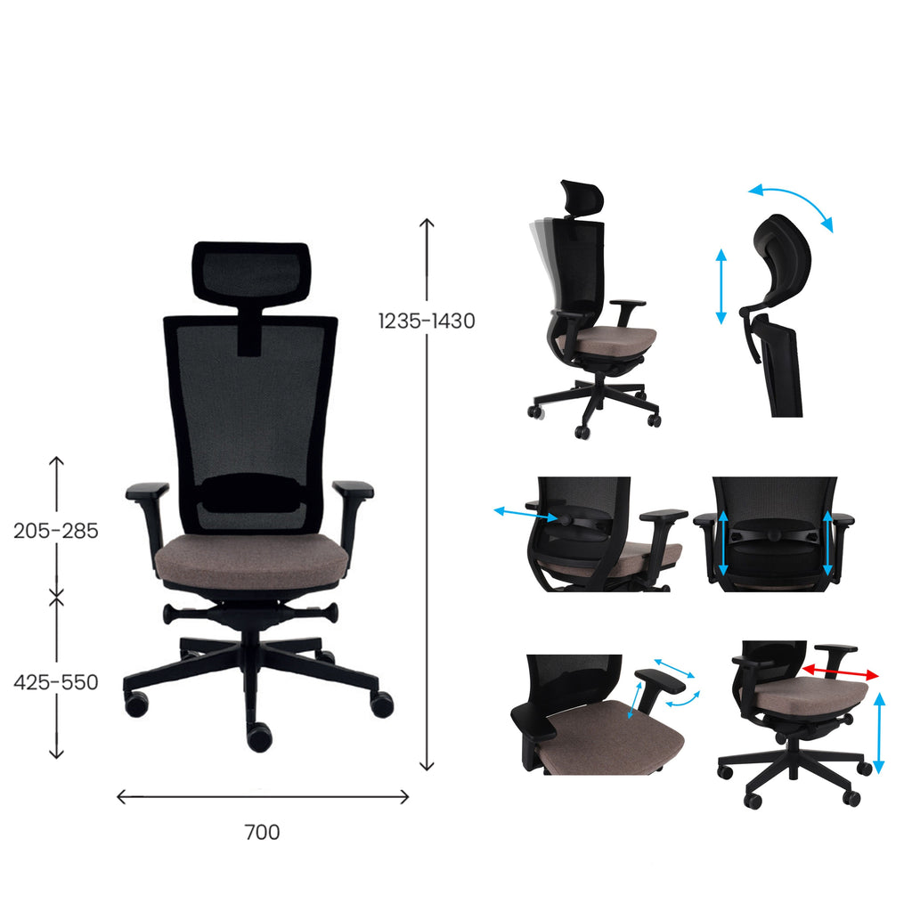 Marti HD Synergy Brown Bürostuhl Ergonomisch mit Netzbespannung, Schwarzes Gestell-Brötter.de