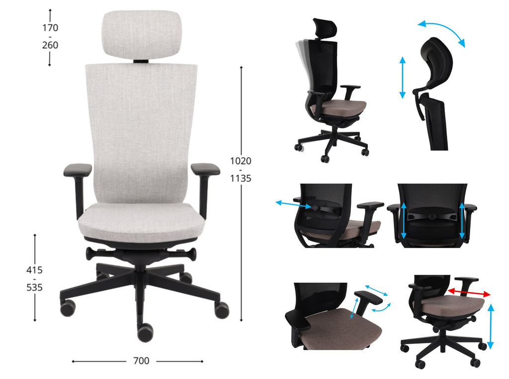 Marti Bürostuhl Ergonomisch mit Netz- oder gepolsterter Rückenlehne, Weisses Gestell, Chrome