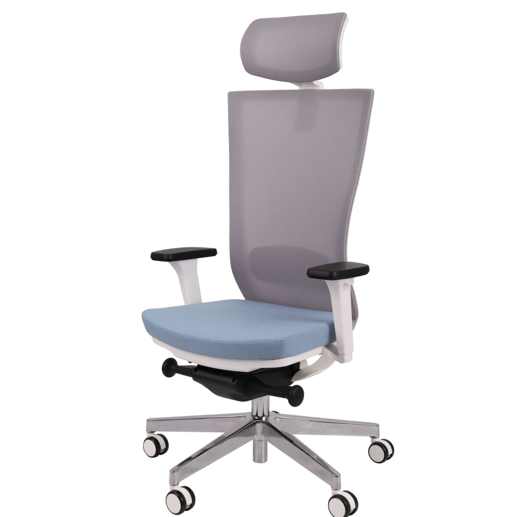 Marti HD WS Chrome Hygge Blue Bürostuhl Ergonomisch mit Netzbespannung, Weisses Gestell, Chrome Fußkreuz-Brötter.de