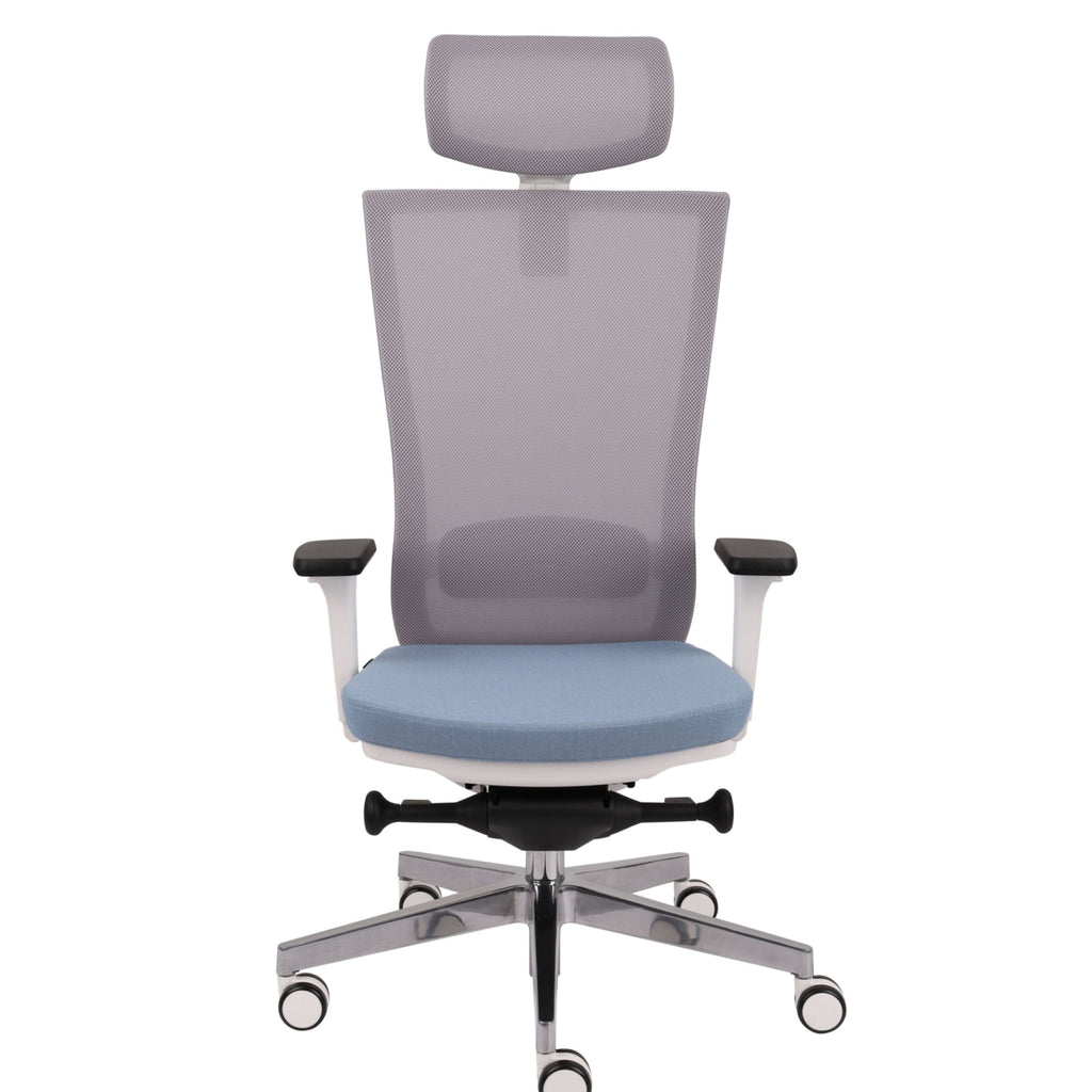 Marti HD WS Chrome Hygge Blue Bürostuhl Ergonomisch mit Netzbespannung, Weisses Gestell, Chrome Fußkreuz-Brötter.de