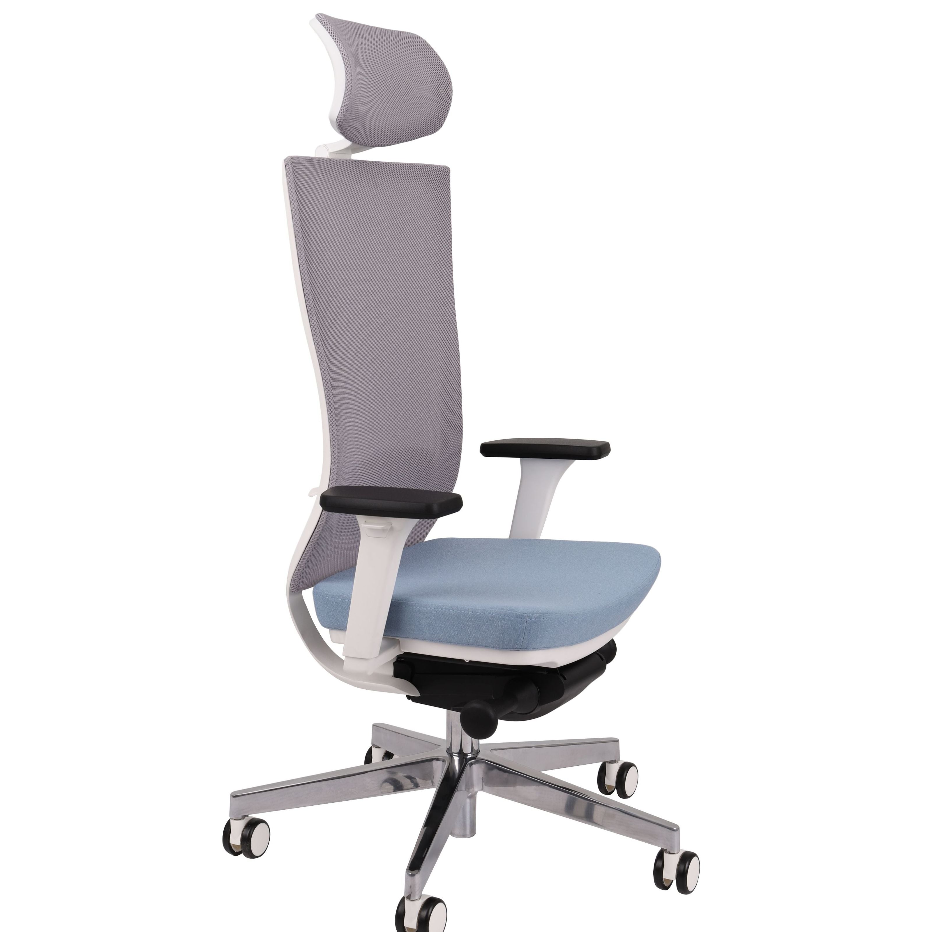 Marti HD WS Chrome Hygge Blue Bürostuhl Ergonomisch mit Netzbespannung, Weisses Gestell, Chrome Fußkreuz-Brötter.de