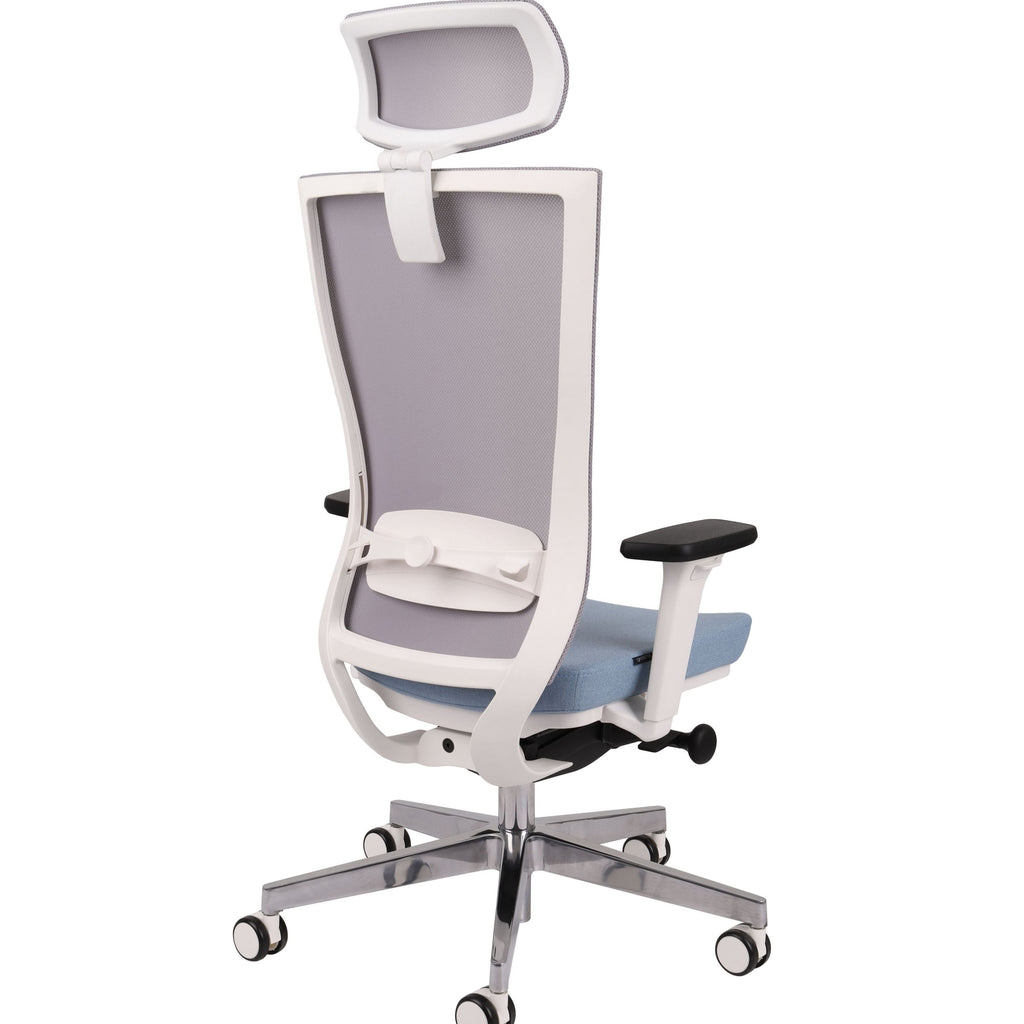 Marti HD WS Chrome Hygge Blue Bürostuhl Ergonomisch mit Netzbespannung, Weisses Gestell, Chrome Fußkreuz-Brötter.de