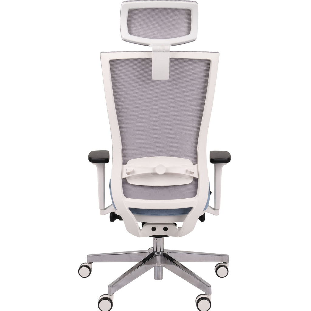 Marti HD WS Chrome Hygge Blue Bürostuhl Ergonomisch mit Netzbespannung, Weisses Gestell, Chrome Fußkreuz-Brötter.de