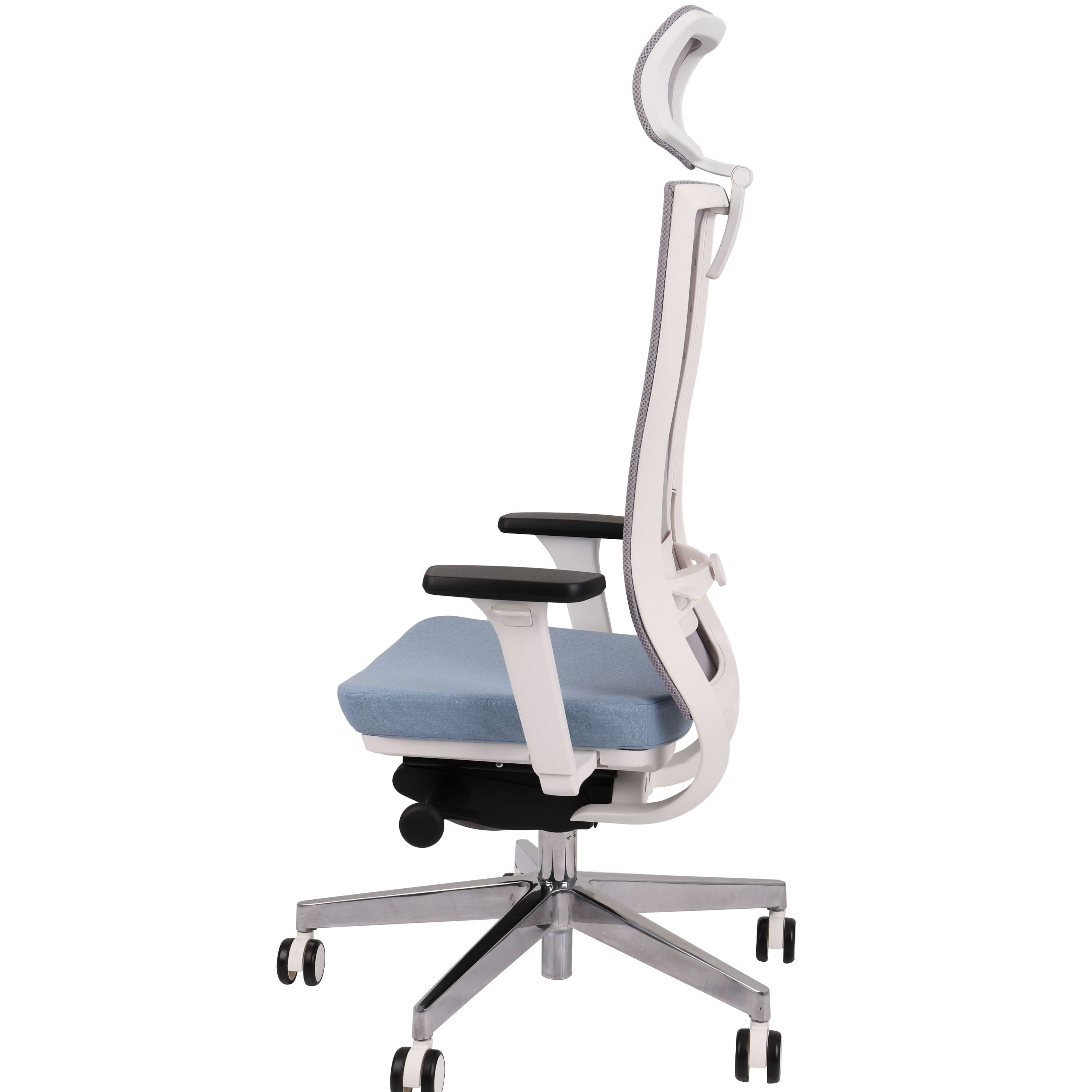 Marti HD WS Chrome Hygge Blue Bürostuhl Ergonomisch mit Netzbespannung, Weisses Gestell, Chrome Fußkreuz-Brötter.de