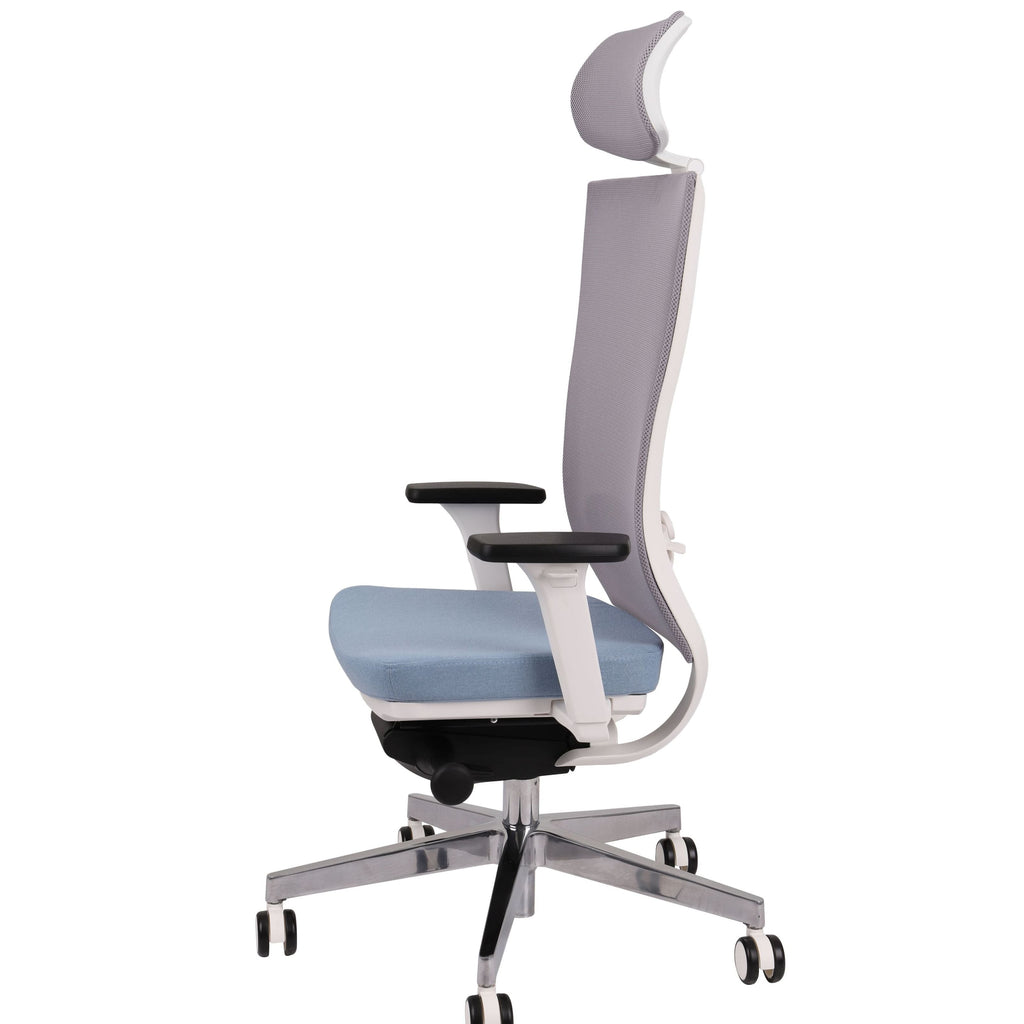 Marti HD WS Chrome Hygge Blue Bürostuhl Ergonomisch mit Netzbespannung, Weisses Gestell, Chrome Fußkreuz-Brötter.de