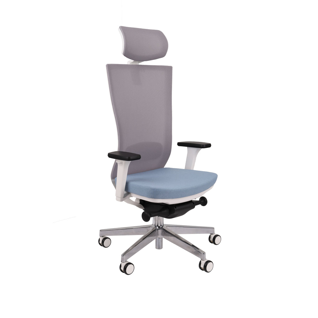 Marti Bürostuhl Ergonomisch mit Netz- oder gepolsterter Rückenlehne, Weisses Gestell, Chrome