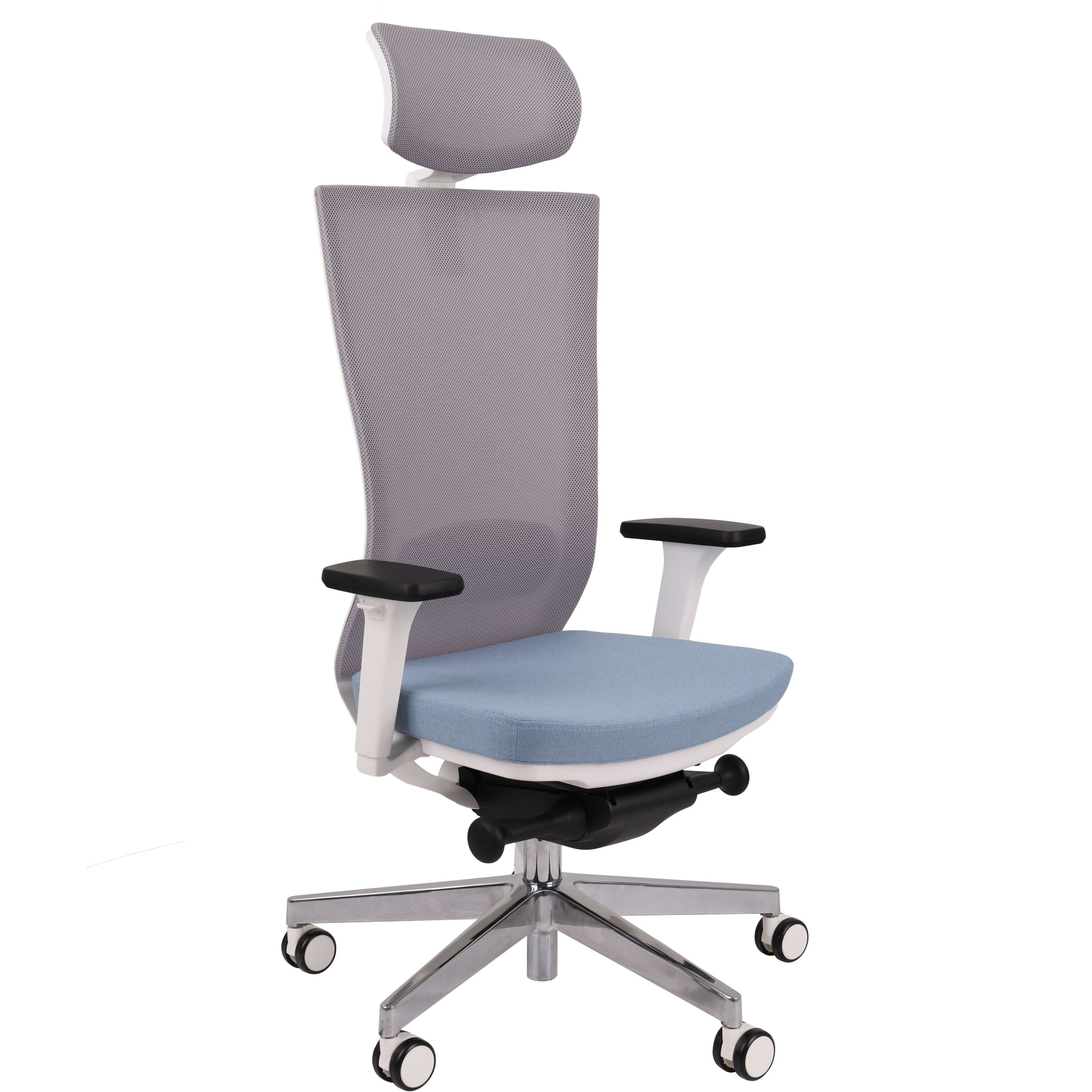 Marti HD WS Chrome Hygge Blue Bürostuhl Ergonomisch mit Netzbespannung, Weisses Gestell, Chrome Fußkreuz-Brötter.de