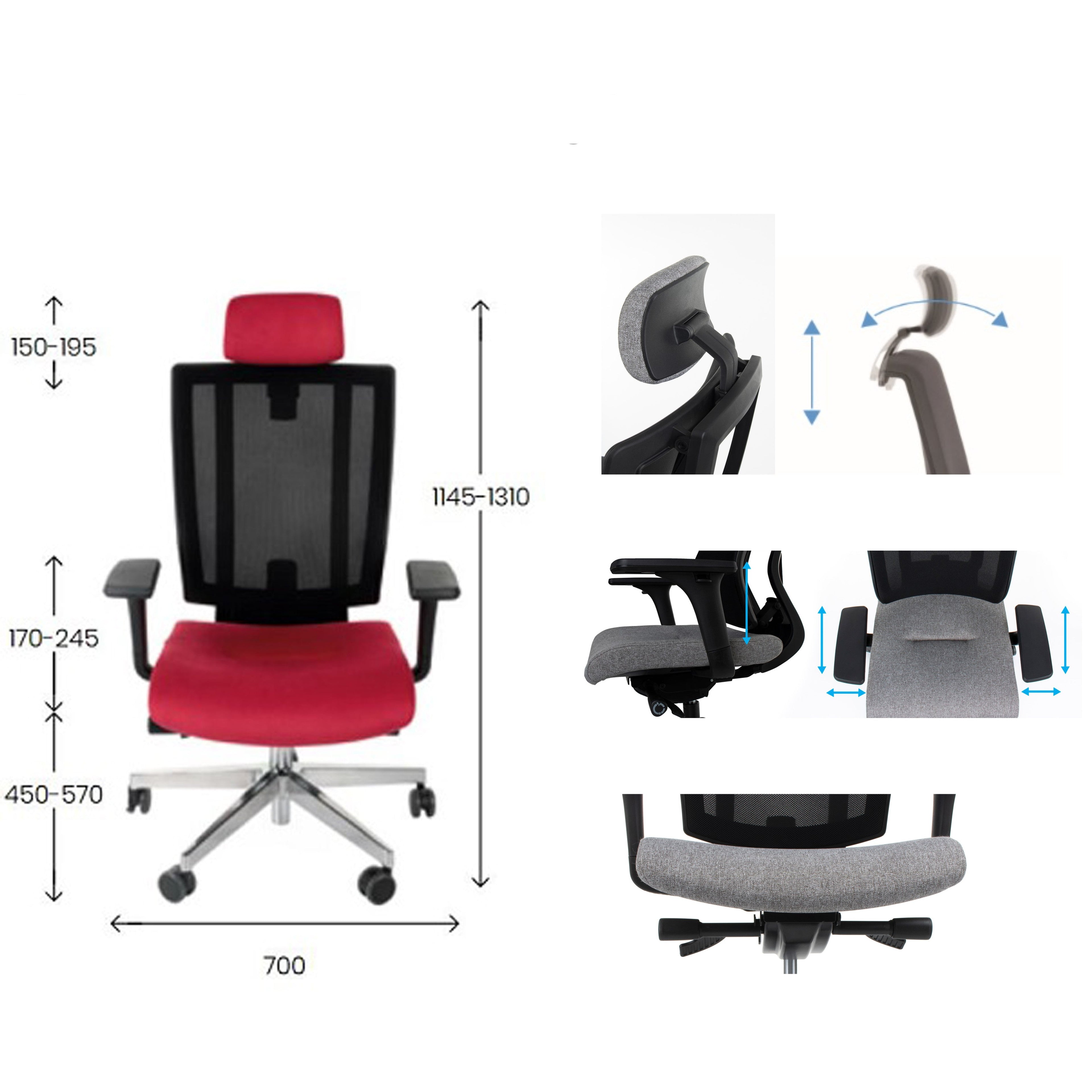 MaxPro WT Chrome Synergy 13 Bürostuhl Ergonomisch mit SYNCHRO PLUS Mechanismus, Weisses Gestell, Chrome Fußkreuz-Brötter.de