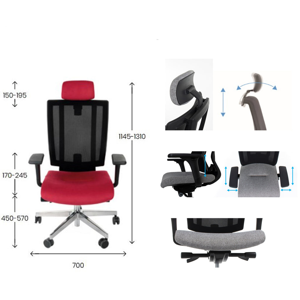 MaxPro HD Note Red Bürostuhl Ergonomisch mit SYNCHRO PLUS Mechanismus, Schwarzes Gestell-Brötter.de