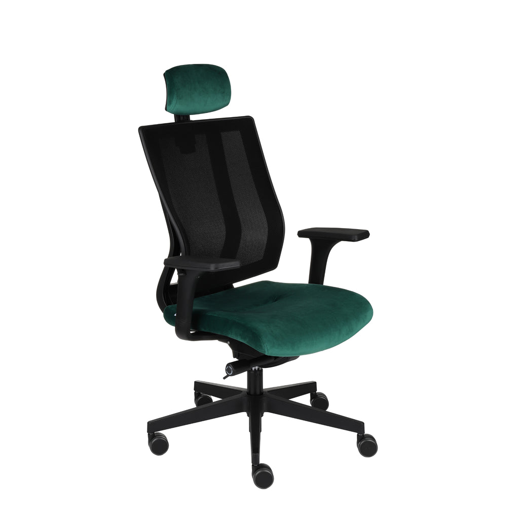 MaxPro Bürostuhl Ergonomisch mit Netz- oder gepolsterter Rückenlehne, SYNCHRO PLUS Mechanismus, Schwarzes Gestell