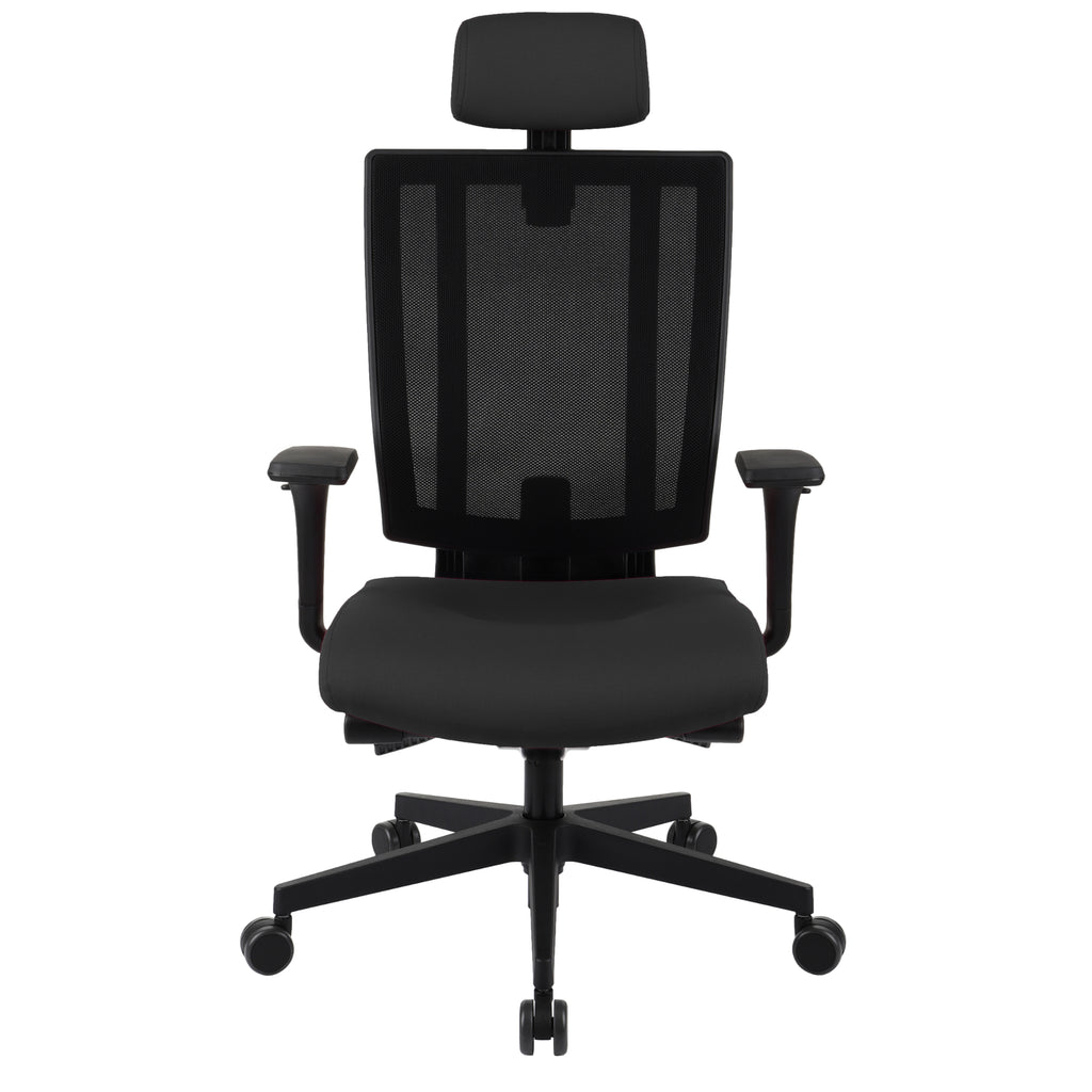 MaxPro Bürostuhl Ergonomisch mit Netz- oder gepolsterter Rückenlehne, SYNCHRO PLUS Mechanismus, Schwarzes Gestell