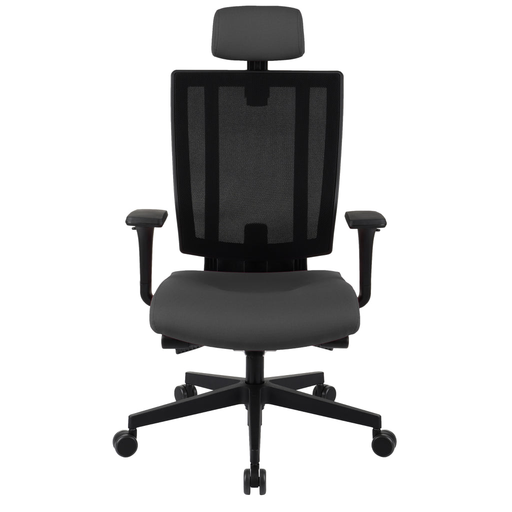 MaxPro Bürostuhl Ergonomisch mit Netz- oder gepolsterter Rückenlehne, SYNCHRO PLUS Mechanismus, Schwarzes Gestell