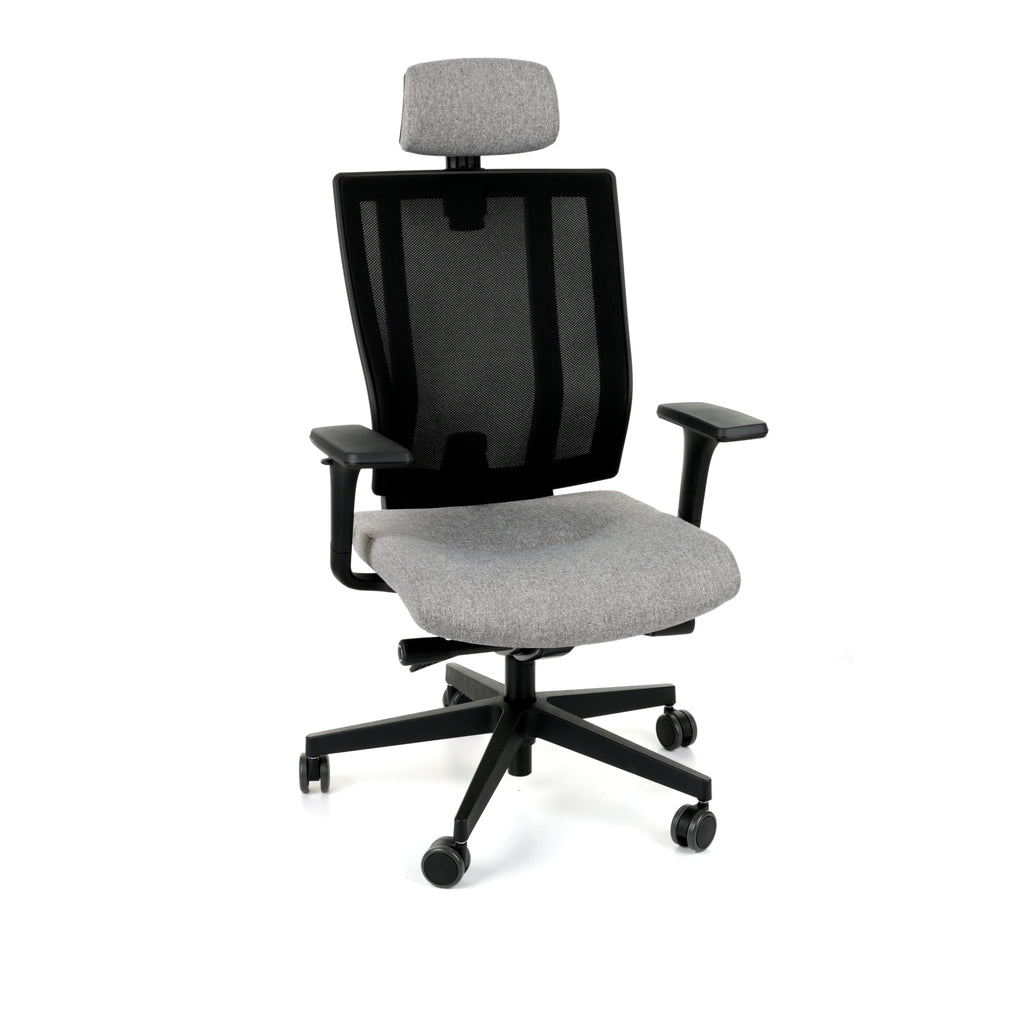 MaxPro Bürostuhl Ergonomisch mit Netz- oder gepolsterter Rückenlehne, SYNCHRO PLUS Mechanismus, Schwarzes Gestell