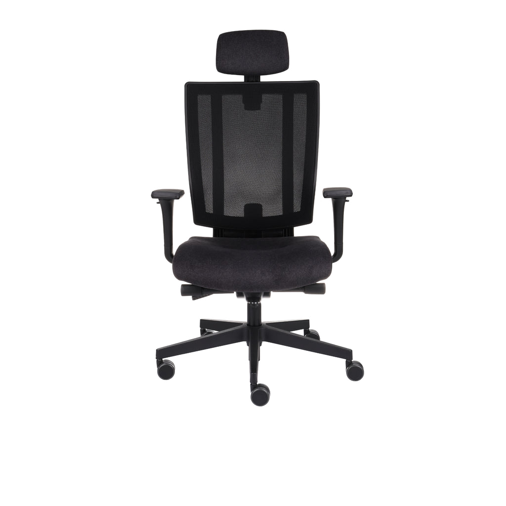 MaxPro Bürostuhl Ergonomisch mit Netz- oder gepolsterter Rückenlehne, SYNCHRO PLUS Mechanismus, Schwarzes Gestell