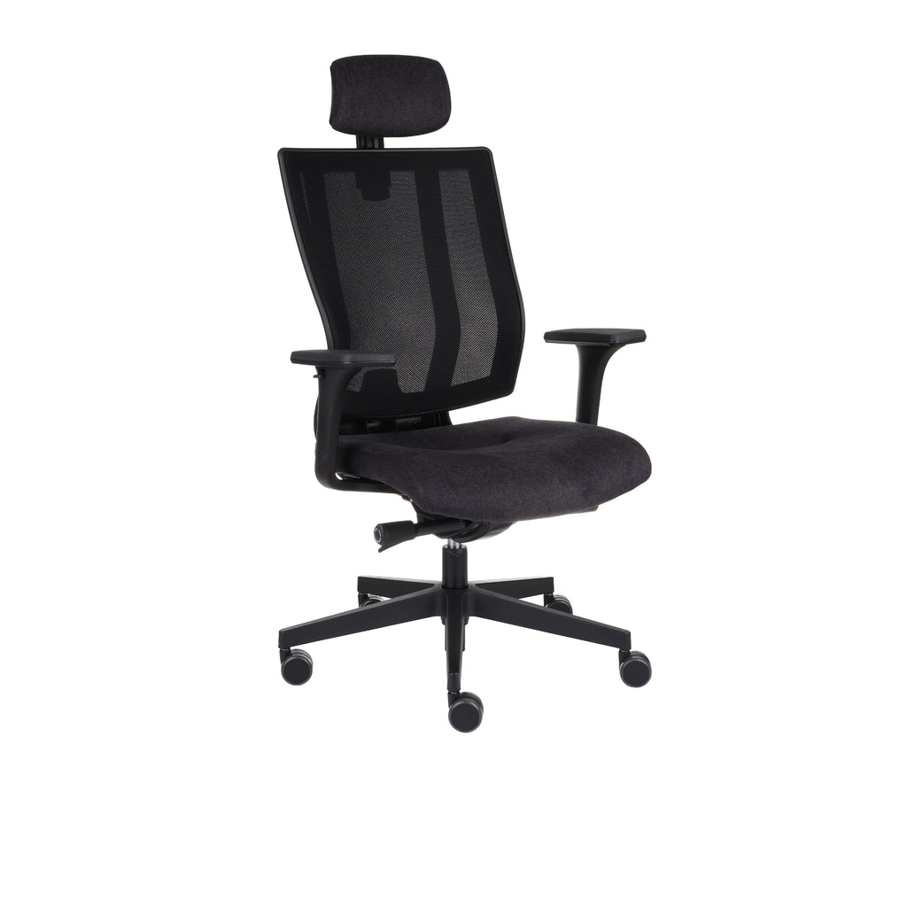MaxPro Bürostuhl Ergonomisch mit Netz- oder gepolsterter Rückenlehne, SYNCHRO PLUS Mechanismus, Schwarzes Gestell