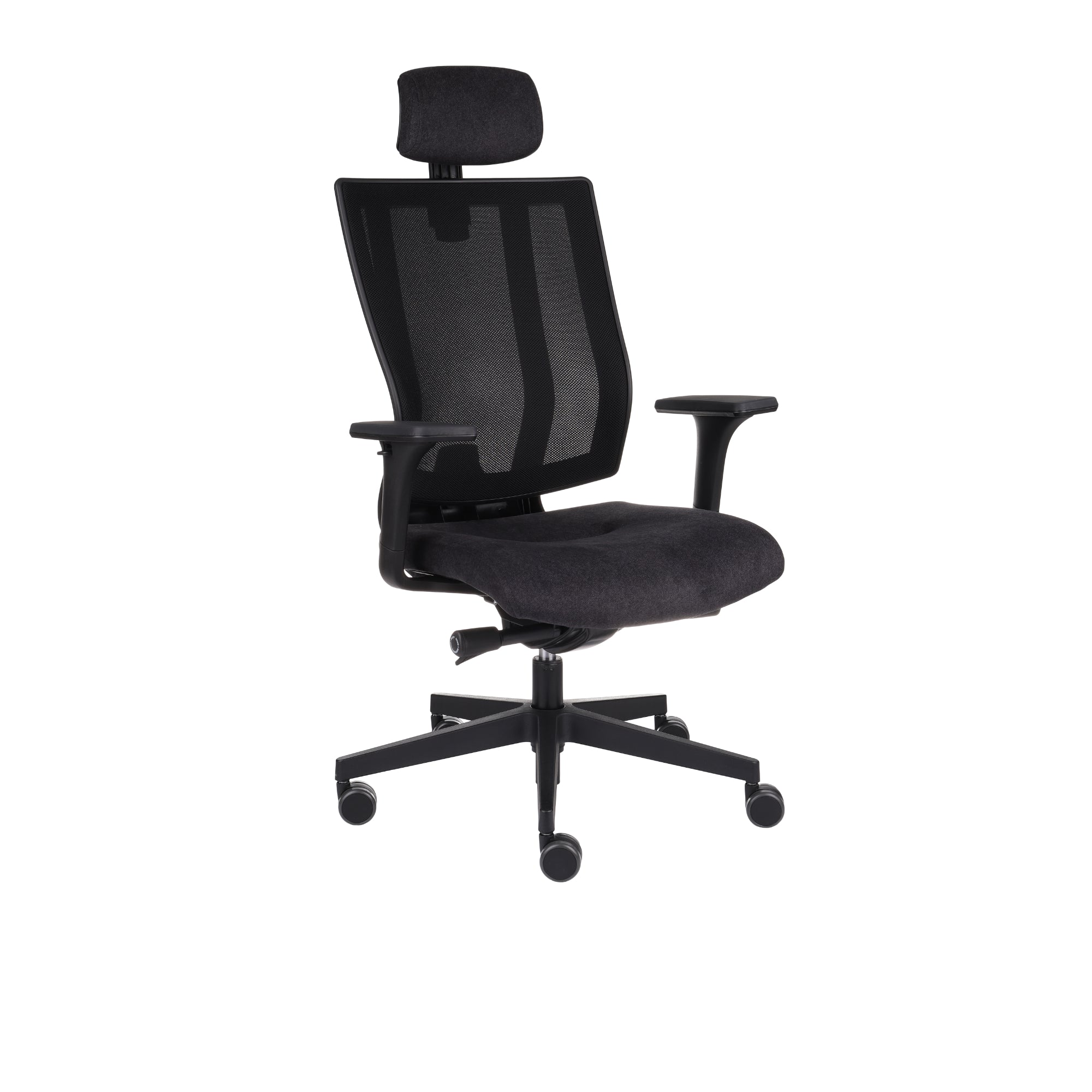 MaxPro Bürostuhl Ergonomisch mit Netz- oder gepolsterter Rückenlehne, SYNCHRO PLUS Mechanismus, Schwarzes Gestell