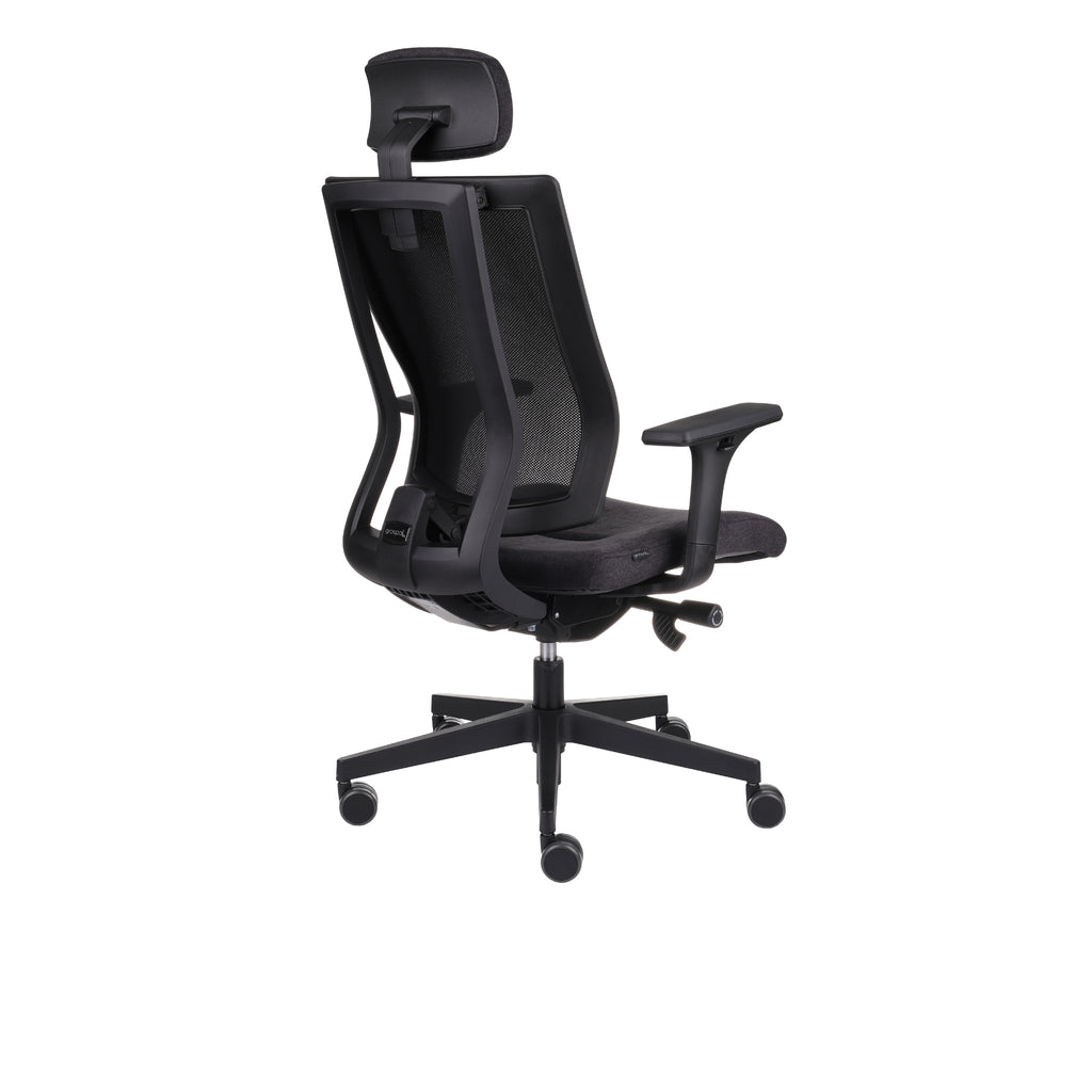 MaxPro Bürostuhl Ergonomisch mit Netz- oder gepolsterter Rückenlehne, SYNCHRO PLUS Mechanismus, Schwarzes Gestell