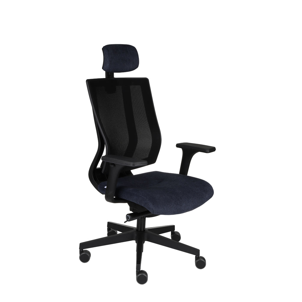 MaxPro Bürostuhl Ergonomisch mit Netz- oder gepolsterter Rückenlehne, SYNCHRO PLUS Mechanismus, Schwarzes Gestell