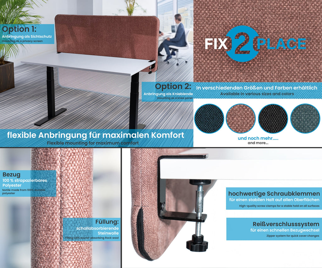 160x65cm Akustik Trennwand Rose Beige, Sichtschutz, Schallschutz und Privatsphäre