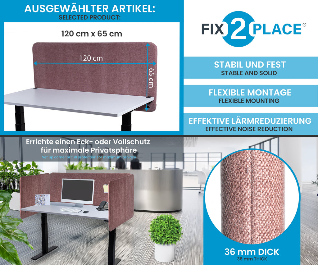 120x65cm Akustik Trennwand Rose Beige, Sichtschutz, Schallschutz und Privatsphäre
