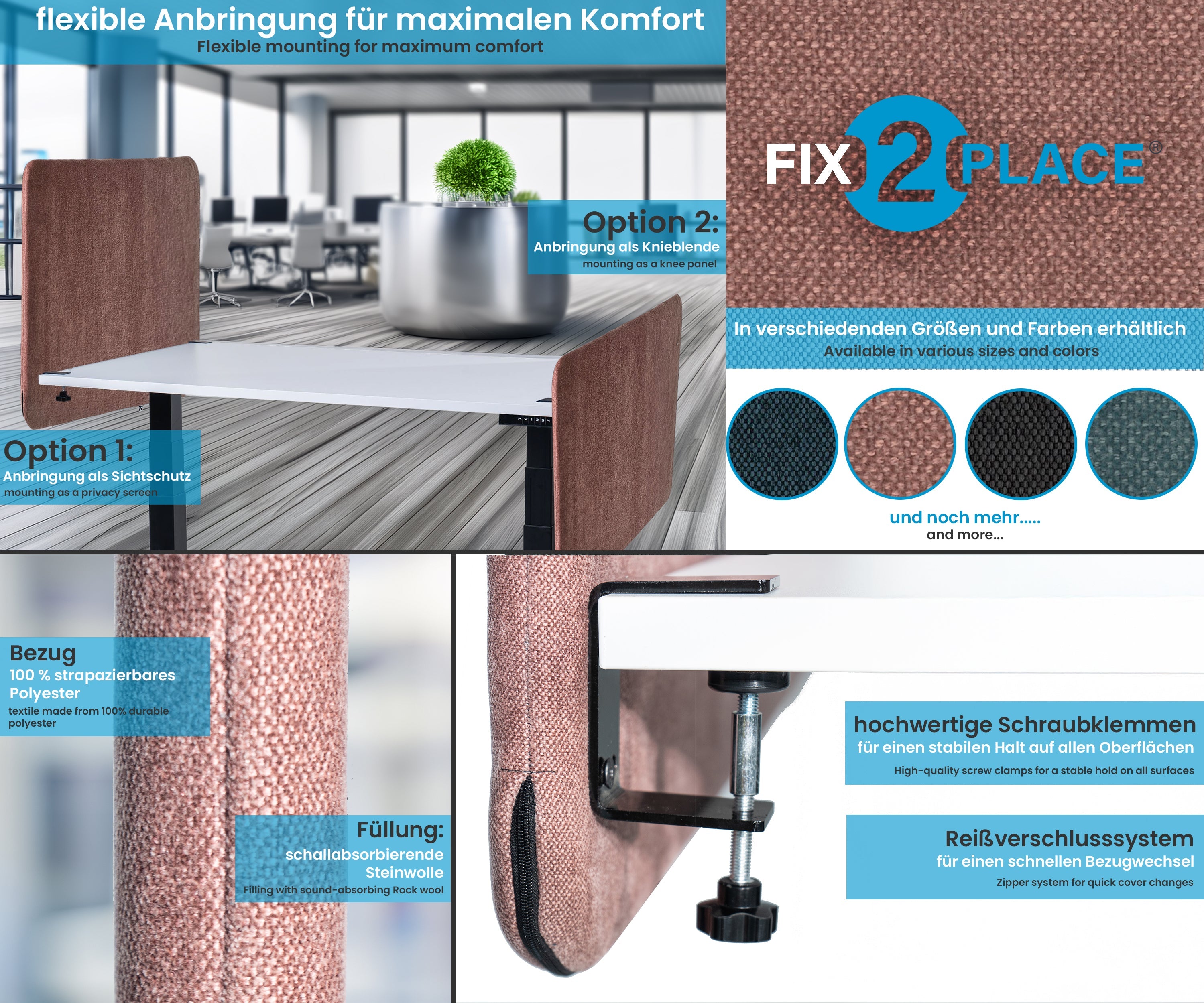 80x65cm Akustik Trennwand Rose Beige, Sichtschutz, Schallschutz und Privatsphäre