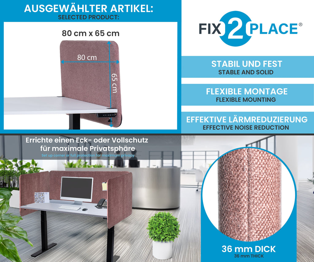 80x65cm Akustik Trennwand Rose Beige, Sichtschutz, Schallschutz und Privatsphäre