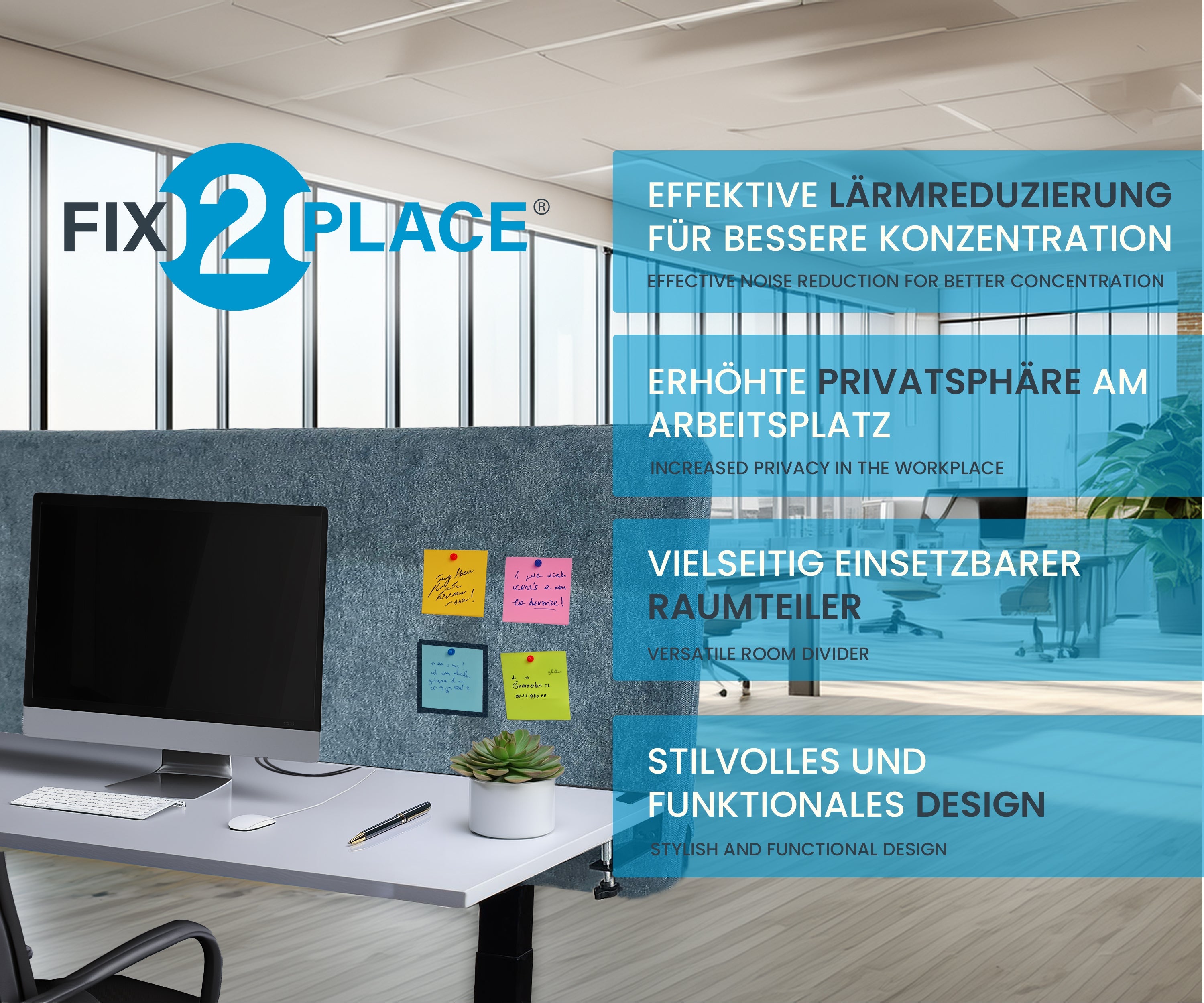 180x65cm Akustik Trennwand Teal Green, Sichtschutz, Schallschutz und Privatsphäre