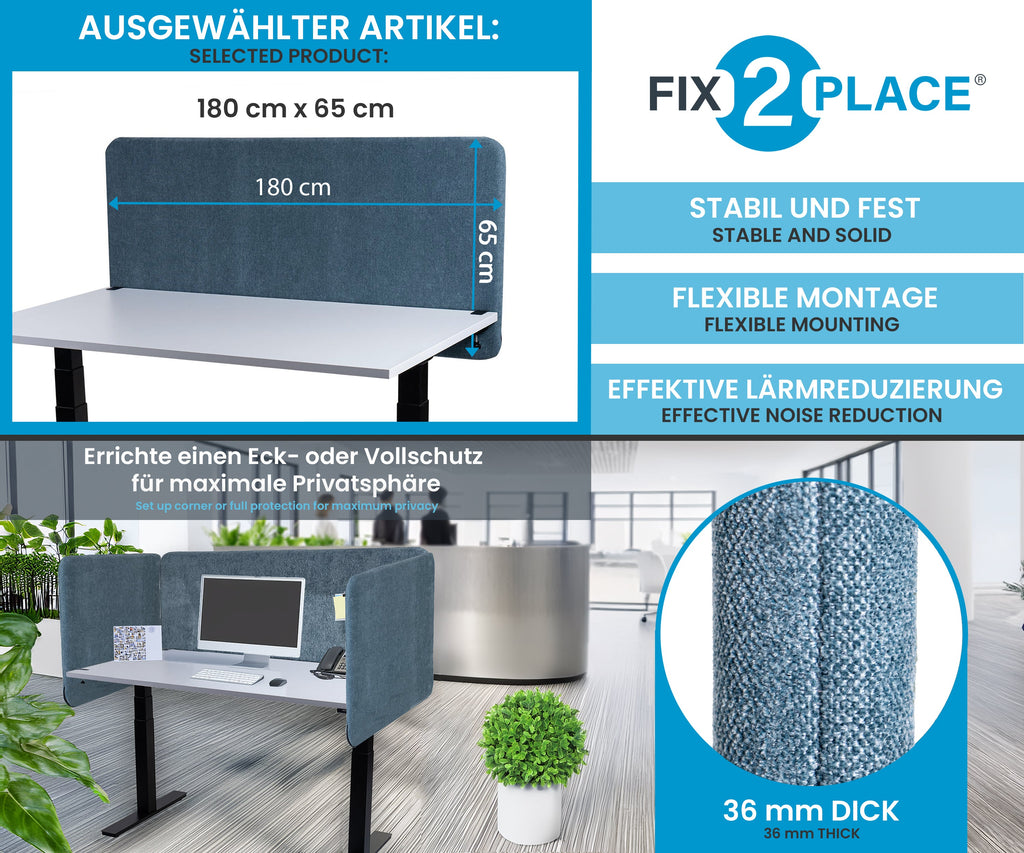 180x65cm Akustik Trennwand Teal Green, Sichtschutz, Schallschutz und Privatsphäre