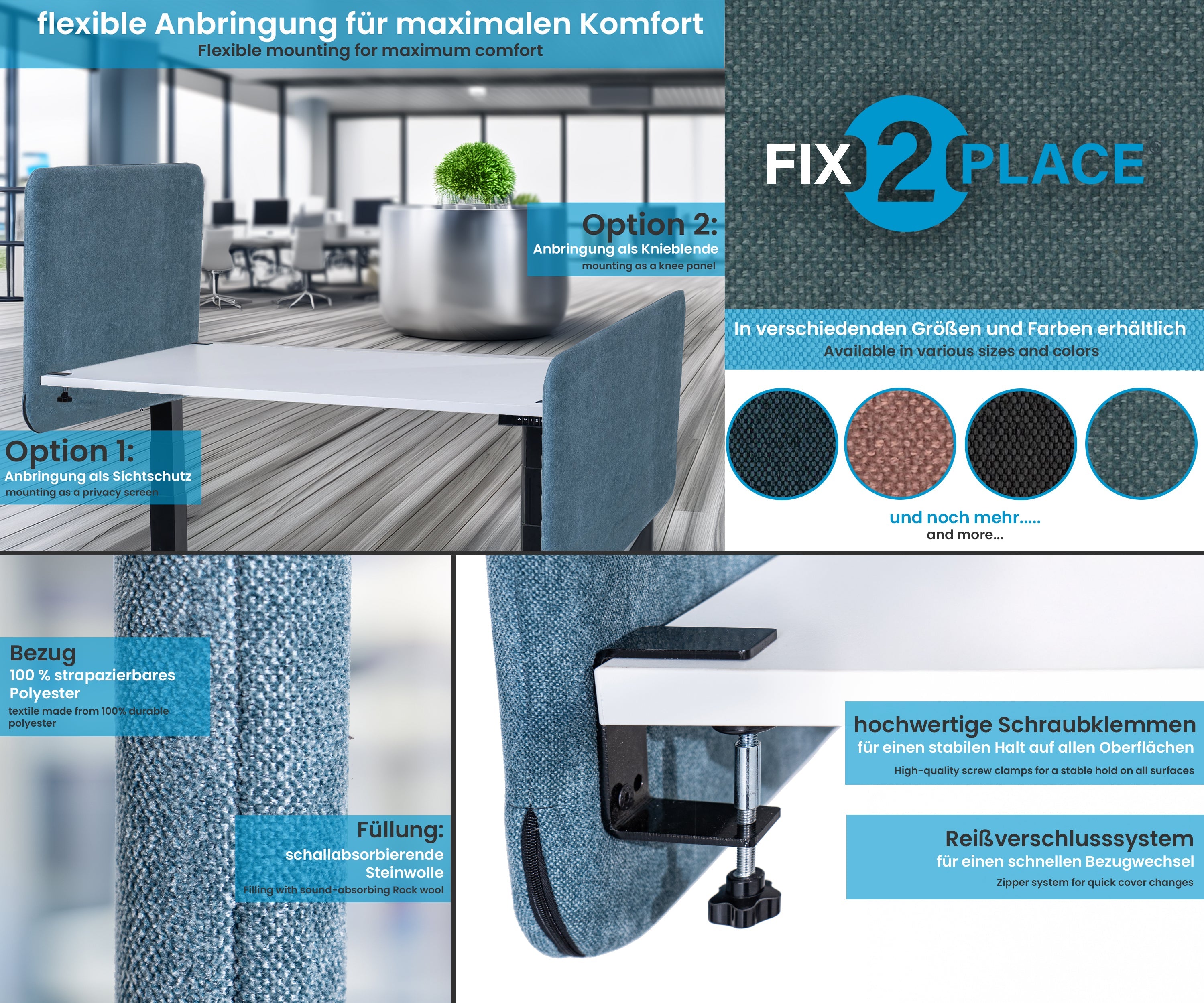 80x65cm Akustik Trennwand Teal Green, Sichtschutz, Schallschutz und Privatsphäre