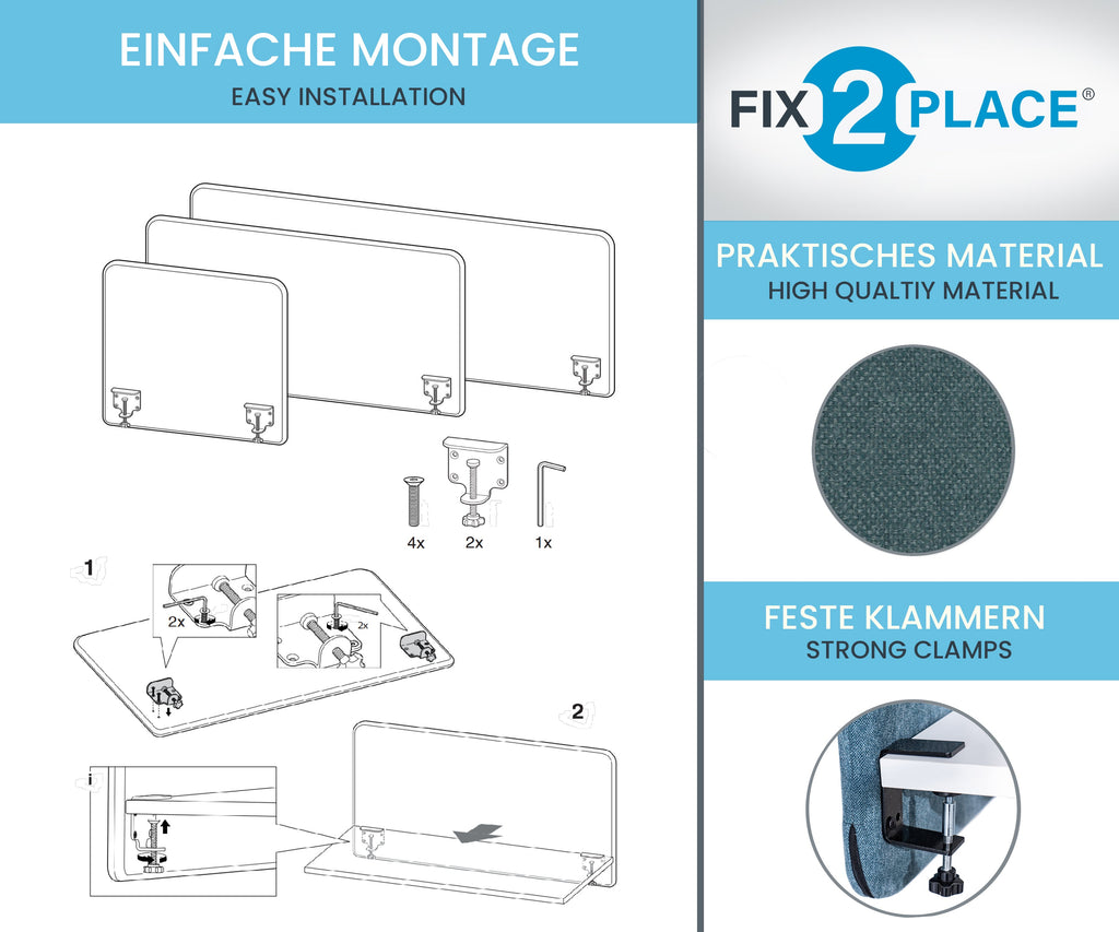 160x65cm Akustik Trennwand Teal Green, Sichtschutz, Schallschutz und Privatsphäre