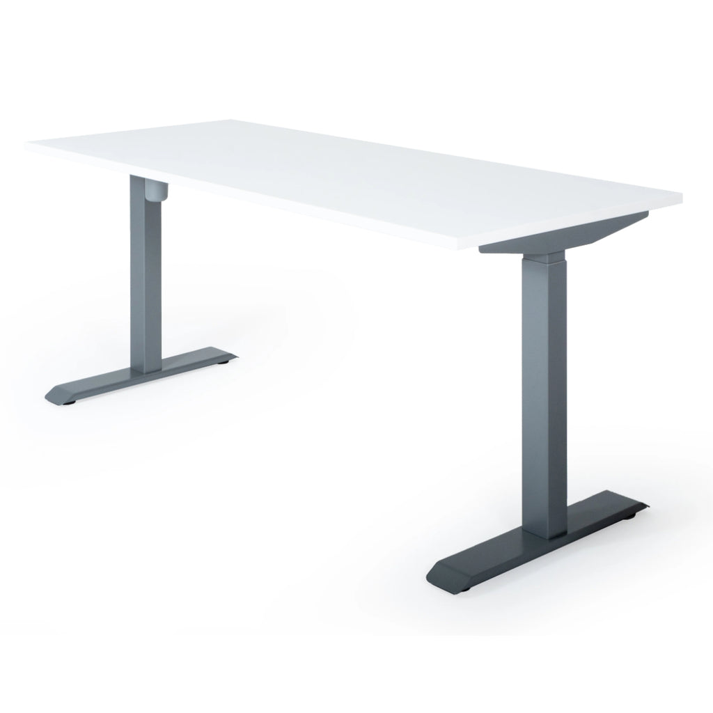 180x80 cm elektrisch Höhenverstellbarer Schreibtisch Unico Line, Graues Gestell Tischplatte Weiß