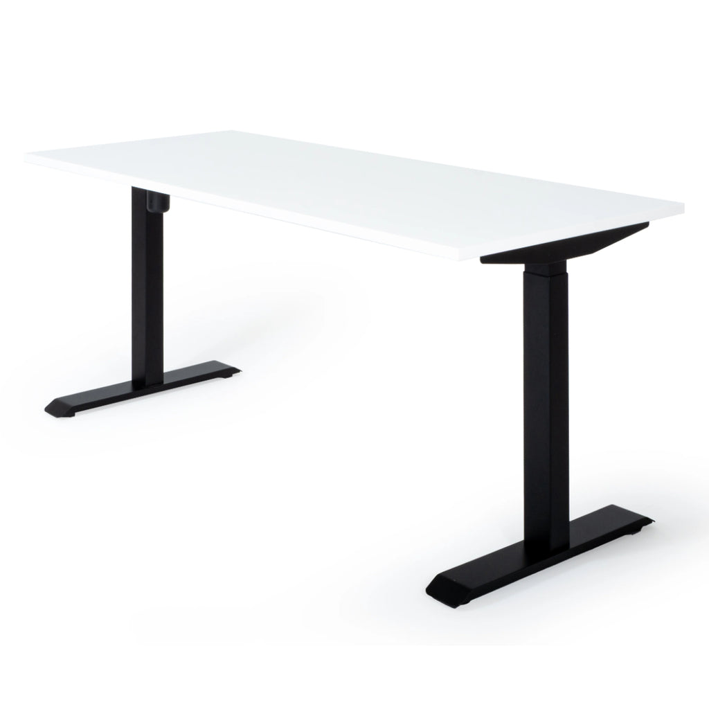 180x80 cm elektrisch Höhenverstellbarer Schreibtisch Unico Line, Schwarzes Gestell Tischplatte Weiß
