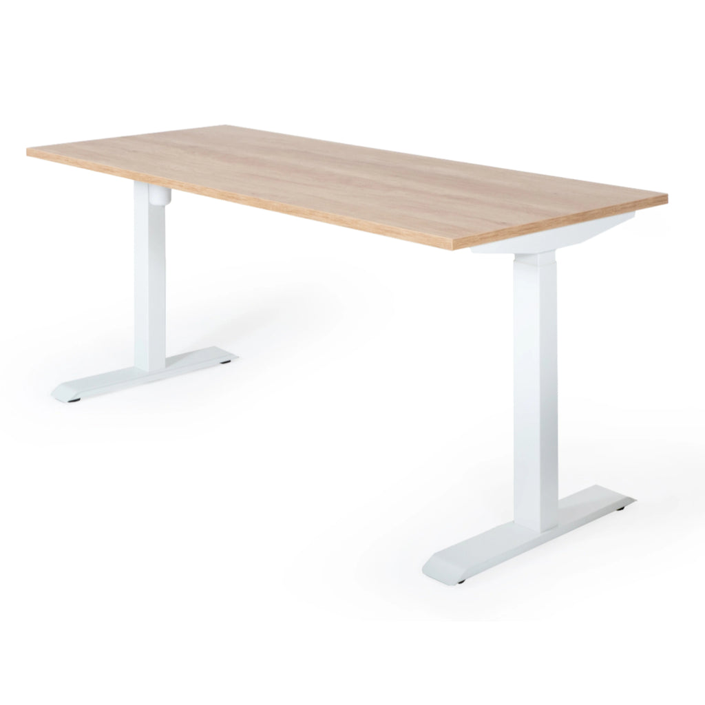180x80 cm elektrisch Höhenverstellbarer Schreibtisch Unico Line, Wießes Gestell Tischplatte American Oak