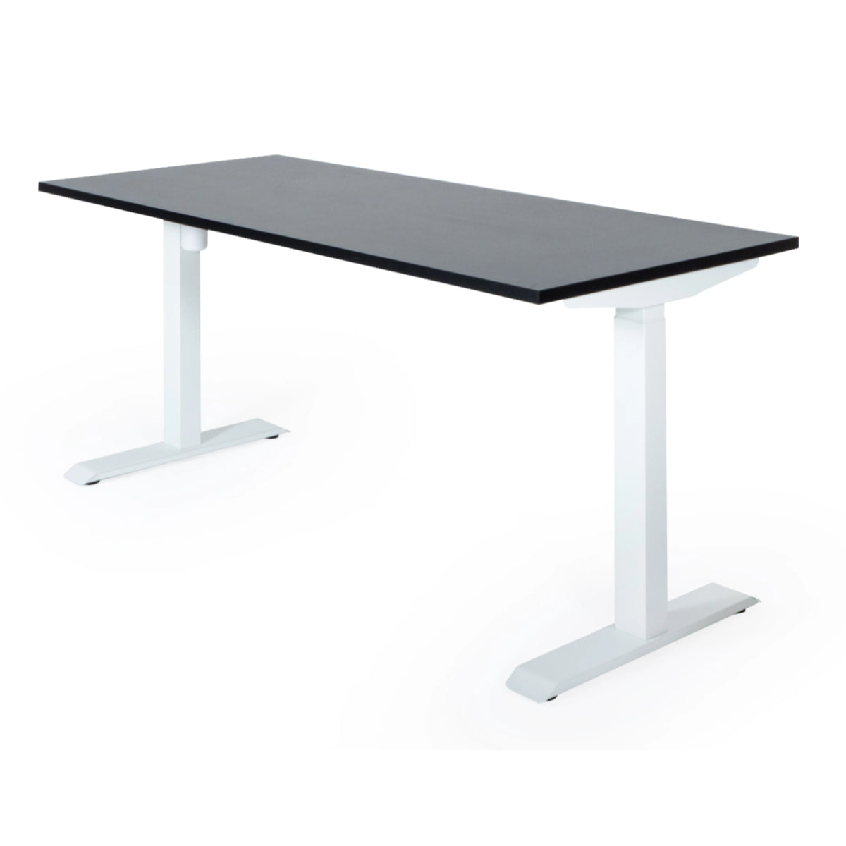 180x80 cm elektrisch Höhenverstellbarer Schreibtisch Unico Line, Wießes Gestell Tischplatte Schwarz