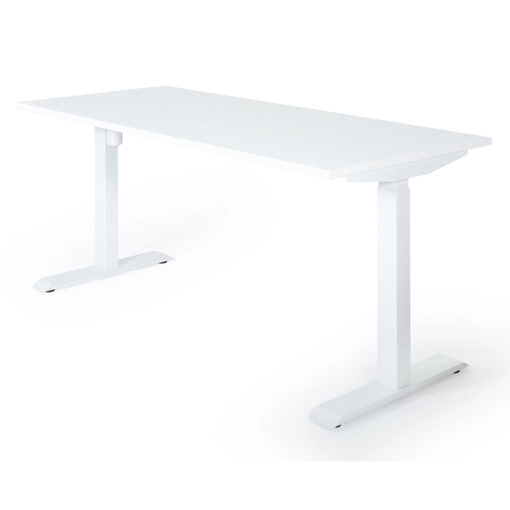 180x80 cm elektrisch Höhenverstellbarer Schreibtisch Unico Line, Wießes Gestell Tischplatte Weiß